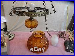 Vintage Heavy Glass Hurricane Hanging Swag Lamp Light Fixture MARI GOLD. GWTW