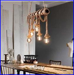 Vintage Hemp Rope Hanging Pendant Light Ceiling Chandelier Lamp Holder X6 Brown