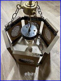 Vintage Hexagonal Wicker/wood Hanging Lamp Light, Mid Century