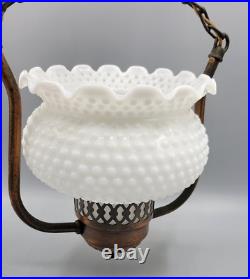 Vintage Hobnail Milk Glass Lamp Shade Hanging Ceiling Light Fixture Chandelier