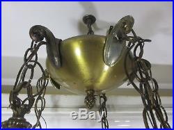 Vintage Hollywood Regency Brass 5 Light Hanging Swag Lamp Mid Century Modern