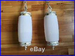 Vintage Hollywood Regency Church Double Hanging Swag Glass Lamp Light Fixture