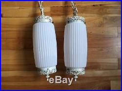 Vintage Hollywood Regency Church Double Hanging Swag Glass Lamp Light Fixture