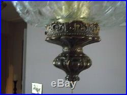 Vintage Hollywood Regency Clear Crackle/Gold Swag Glass Globe Hanging Lamp 22