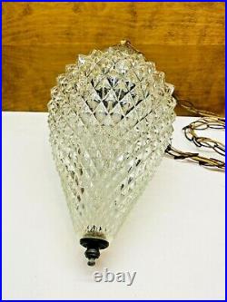 Vintage Hollywood Regency Clear Glass Teardrop Diamond Pattern Swag Lamp