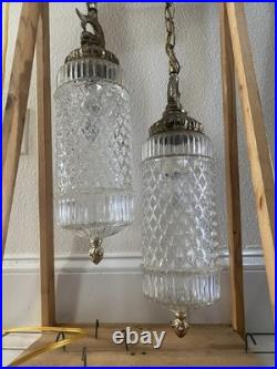 Vintage Hollywood Regency Cylinder Glass Shade'70's Swag Lights With Fish