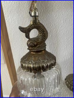 Vintage Hollywood Regency Cylinder Glass Shade'70's Swag Lights With Fish