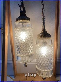 Vintage Hollywood Regency Cylinder Glass Shade'70's Swag Lights With Fish