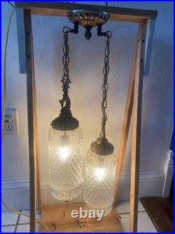 Vintage Hollywood Regency Cylinder Glass Shade'70's Swag Lights With Fish