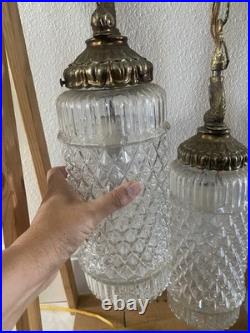 Vintage Hollywood Regency Cylinder Glass Shade'70's Swag Lights With Fish
