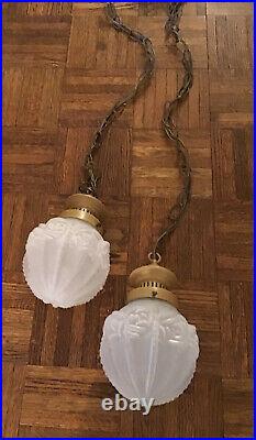 Vintage Hollywood Regency Double Swag Hanging Globes Light Fixture Embossed Rose