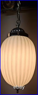 Vintage Hollywood Regency Double Swag Light Ceiling Fixture White Ribbed Glass