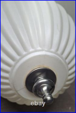 Vintage Hollywood Regency Double Swag Light Ceiling Fixture White Ribbed Glass