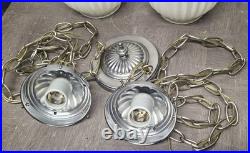 Vintage Hollywood Regency Double Swag Light Ceiling Fixture White Ribbed Glass