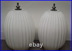 Vintage Hollywood Regency Double Swag Light Ceiling Fixture White Ribbed Glass