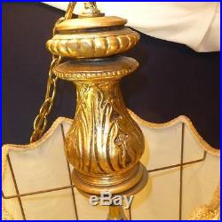 Vintage Hollywood Regency Elegant Gold & Cloth Roping Hanging Octagon Light Lamp