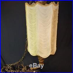 Vintage Hollywood Regency Elegant Gold & Cloth Roping Hanging Octagon Light Lamp