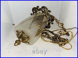 Vintage Hollywood Regency Glass Swag Hanging Lamp with Golden Accents MCM