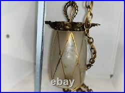 Vintage Hollywood Regency Glass Swag Hanging Lamp with Golden Accents MCM