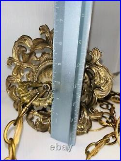 Vintage Hollywood Regency Glass Swag Hanging Lamp with Golden Accents MCM