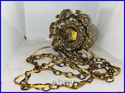 Vintage Hollywood Regency Glass Swag Hanging Lamp with Golden Accents MCM