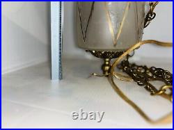 Vintage Hollywood Regency Glass Swag Hanging Lamp with Golden Accents MCM
