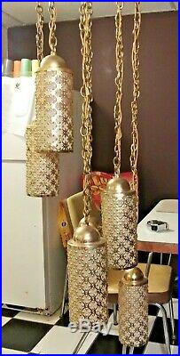 Vintage Hollywood Regency Gold Swag 6 Light Hanging Lamp