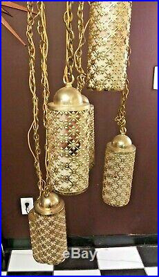 Vintage Hollywood Regency Gold Swag 6 Light Hanging Lamp