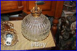 Vintage Hollywood Regency Hanging Chandelier Lamp Glass Metal Rococo