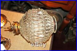 Vintage Hollywood Regency Hanging Chandelier Lamp Glass Metal Rococo
