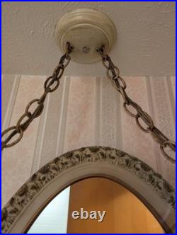 Vintage Hollywood Regency Hanging Double Swag Lamp Light Ribbed Glass Globes