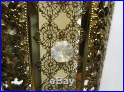 Vintage Hollywood Regency Hanging Swag Lamp Gold metal Filigree 24 Opal Jewels