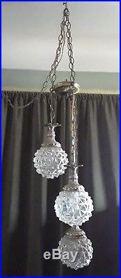 Vintage Hollywood Regency MCM Hanging Swag Lamp Cut Ice Globes