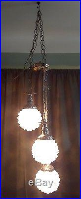 Vintage Hollywood Regency MCM Hanging Swag Lamp Cut Ice Globes