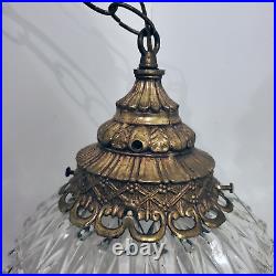 Vintage Hollywood Regency MCM Swag Ceiling Pendant Light Heavy Glass & Brass 19