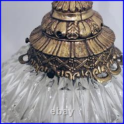 Vintage Hollywood Regency MCM Swag Ceiling Pendant Light Heavy Glass & Brass 19