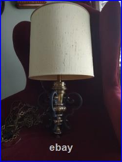 Vintage Hollywood Regency MCM Swag Drum Lamp Pendant Light Black Gold Brass 25