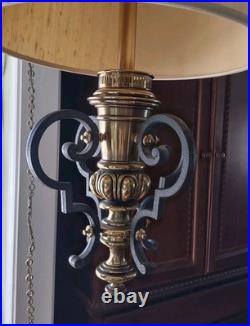 Vintage Hollywood Regency MCM Swag Drum Lamp Pendant Light Black Gold Brass 25