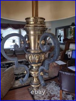 Vintage Hollywood Regency MCM Swag Drum Lamp Pendant Light Black Gold Brass 25