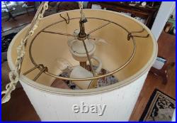 Vintage Hollywood Regency MCM Swag Drum Lamp Pendant Light Black Gold Brass 25