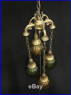 Vintage Hollywood Regency Mid Century 4 Pendant Hanging Swag Lamp Multi Color