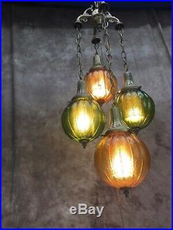 Vintage Hollywood Regency Mid Century 4 Pendant Hanging Swag Lamp Multi Color