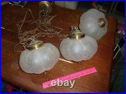 Vintage Hollywood Regency Mid Century Crackle Glass 3 Globe Swag Lamp