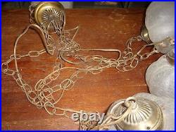 Vintage Hollywood Regency Mid Century Crackle Glass 3 Globe Swag Lamp