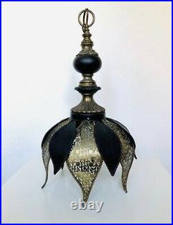 Vintage Hollywood Regency Moroccan Brass Lotus Hanging Pendant Light