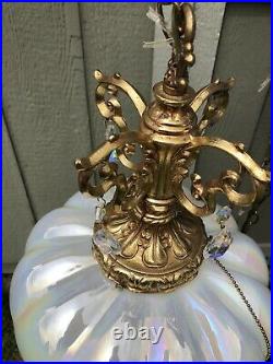 Vintage Hollywood Regency Opal Mother Of Pearl Swag Light Lamp