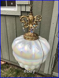 Vintage Hollywood Regency Opal Mother Of Pearl Swag Light Lamp