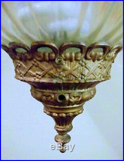 Vintage Hollywood Regency Style Swag Hanging Pendant Globe Lamp Filligree Design