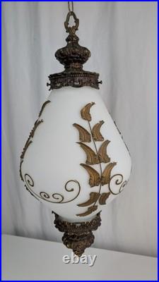 Vintage Hollywood Regency Swag Lamp Milk Glass Hanging Light 23 Floral