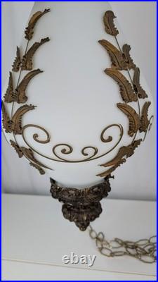 Vintage Hollywood Regency Swag Lamp Milk Glass Hanging Light 23 Floral
